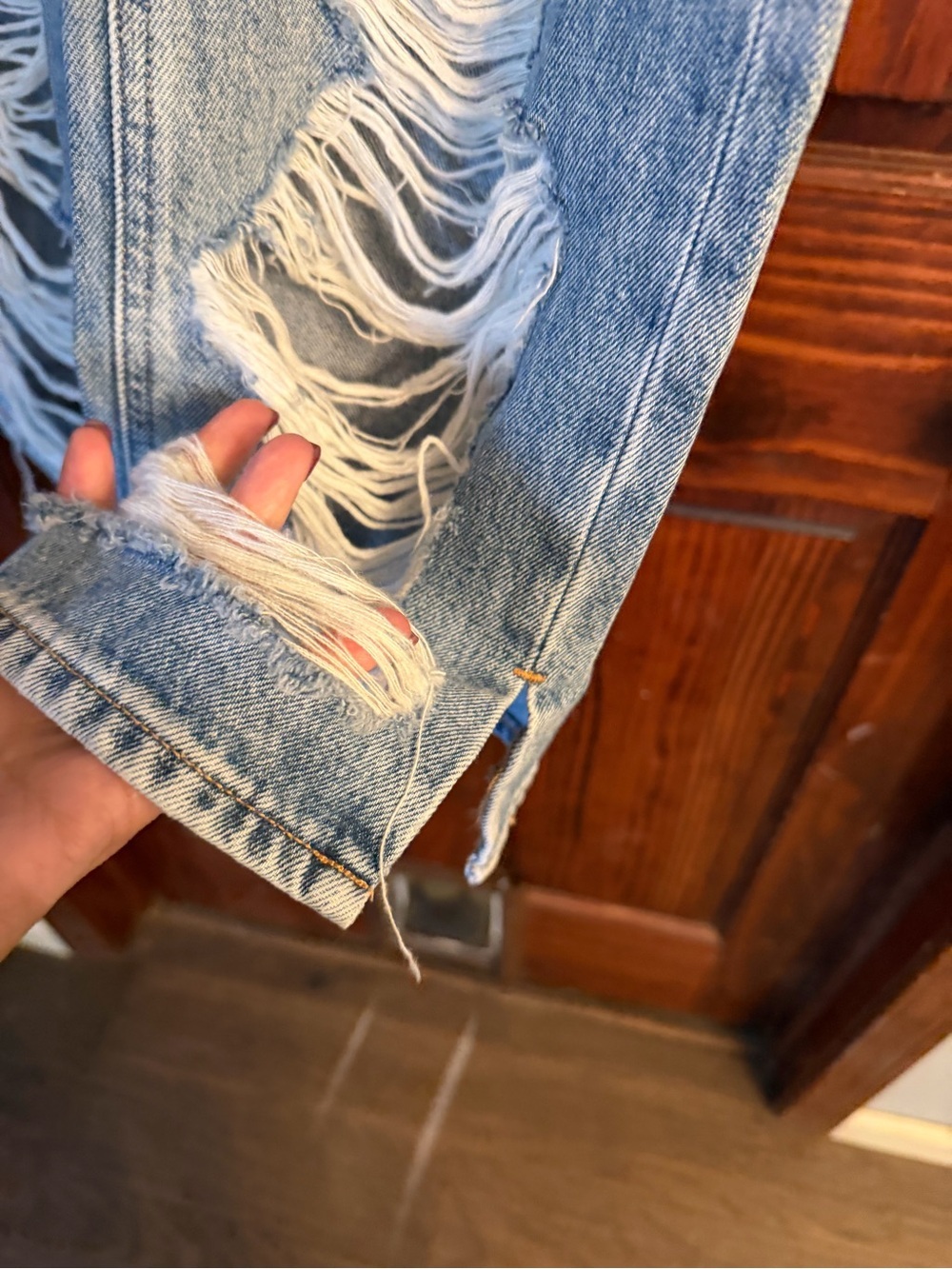Good American Light Blue Distressed Straight Leg Jeans - Picture 2 of 4